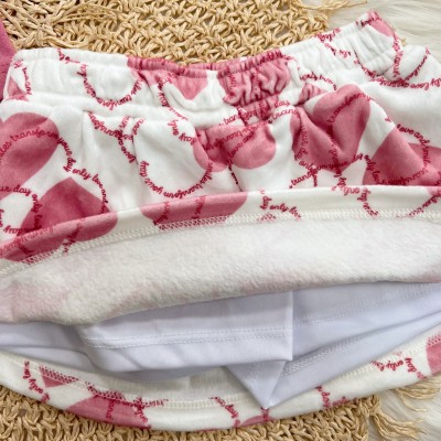 Conj. Blusa I Shine I Smile e Short Saia Corações em Plush - Rosa